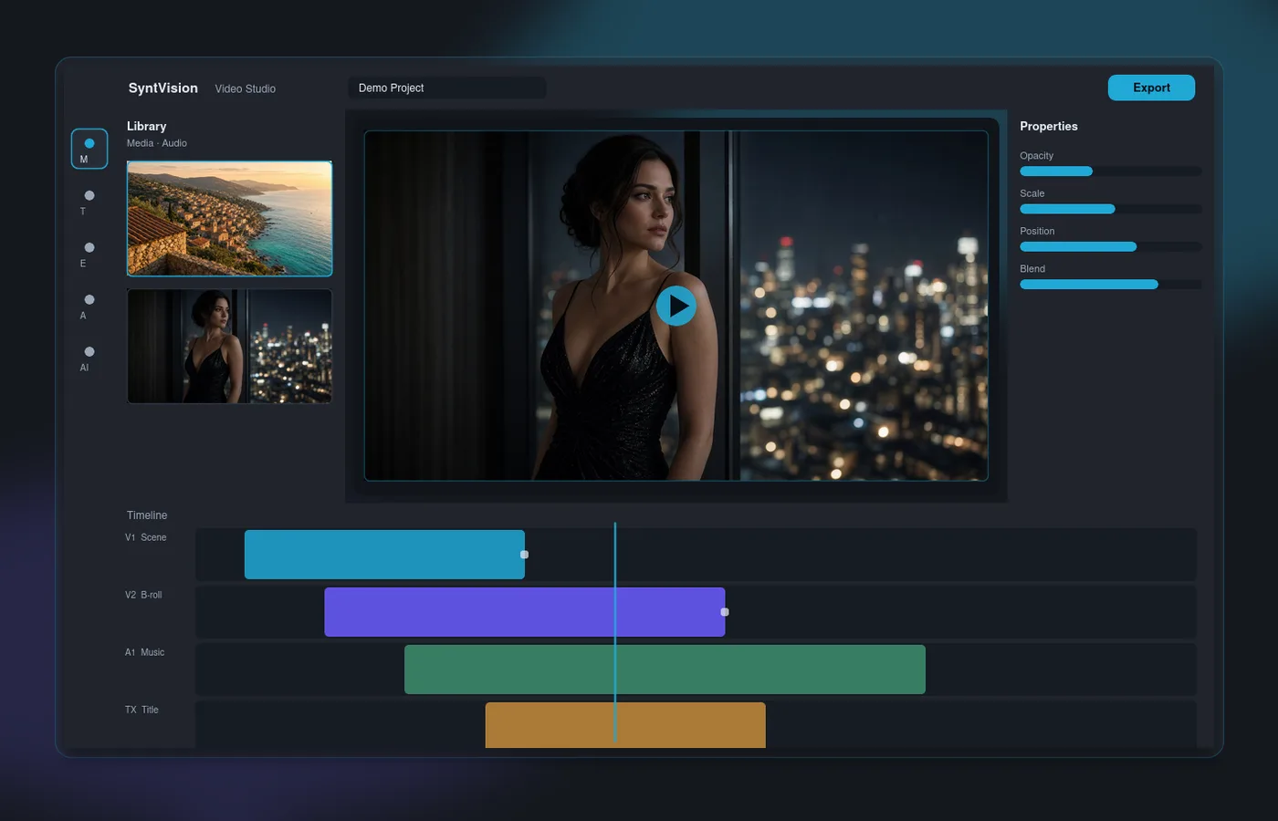 Promotional illustration of Video Studio timeline editing with multiple tracks