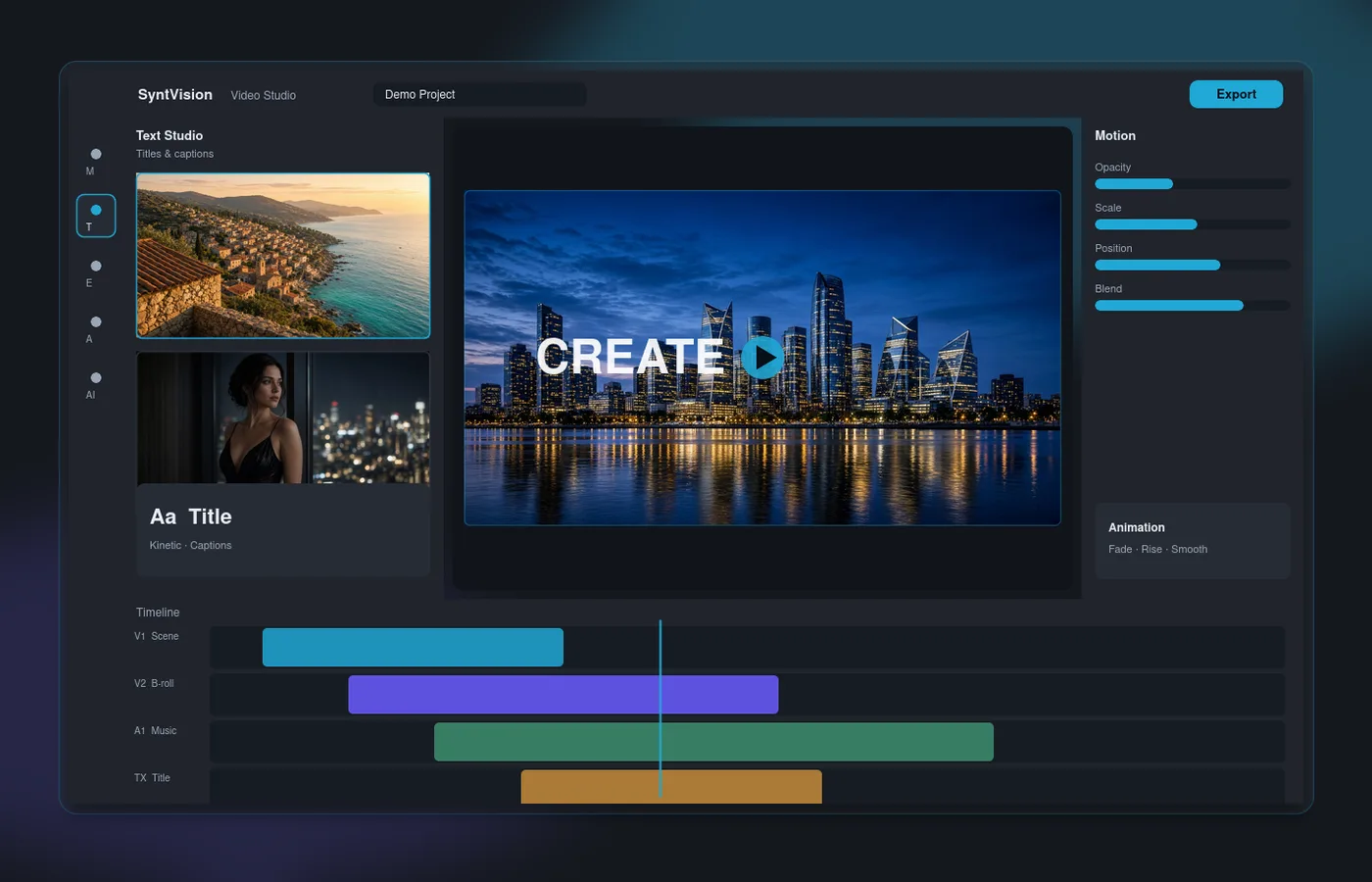 Promotional illustration of Video Studio creative tools for text and motion