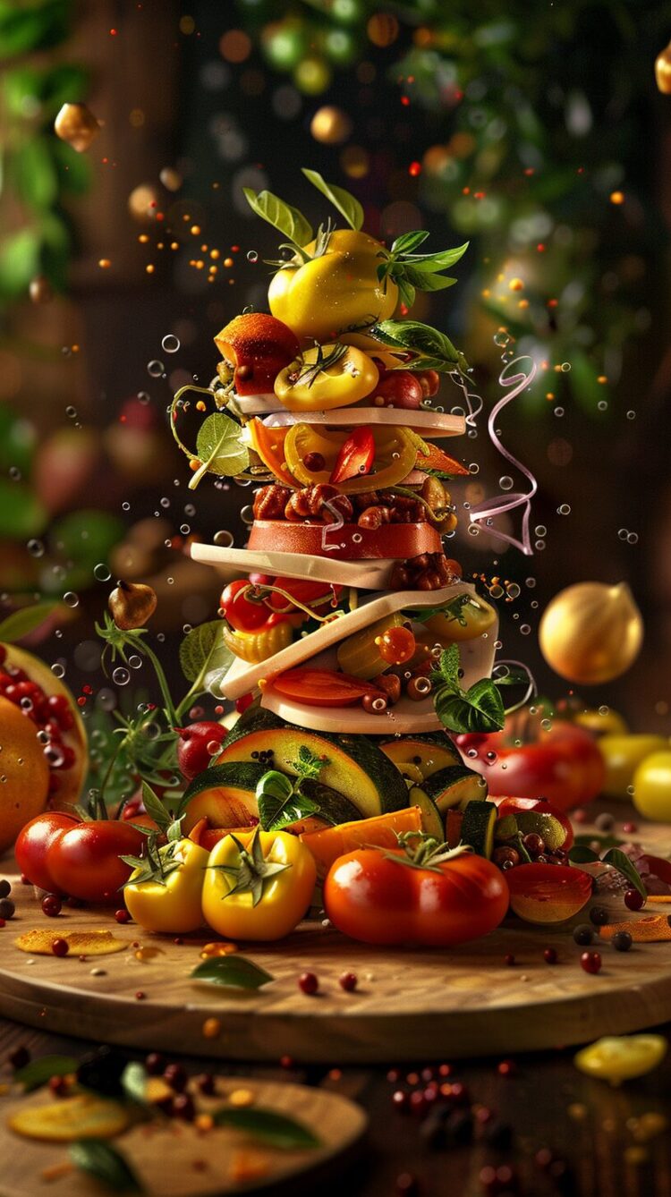 Imaginative Floating Pizza with Tomatoes and Peppers