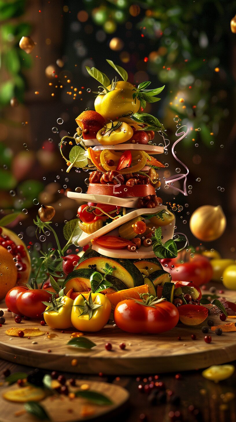 Imaginative Floating Pizza with Tomatoes and Peppers