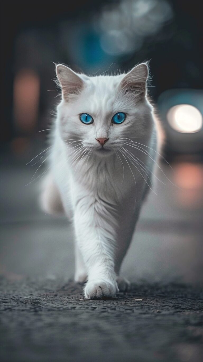 Stunning Close-Up of a White Cat with Blue Eyes