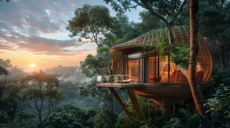 Bamboo and Wood Treehouse with Sunrise Views