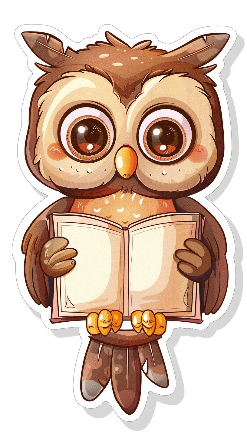 Wise Old Owl with Sparkling Eyes in Cartoon Style