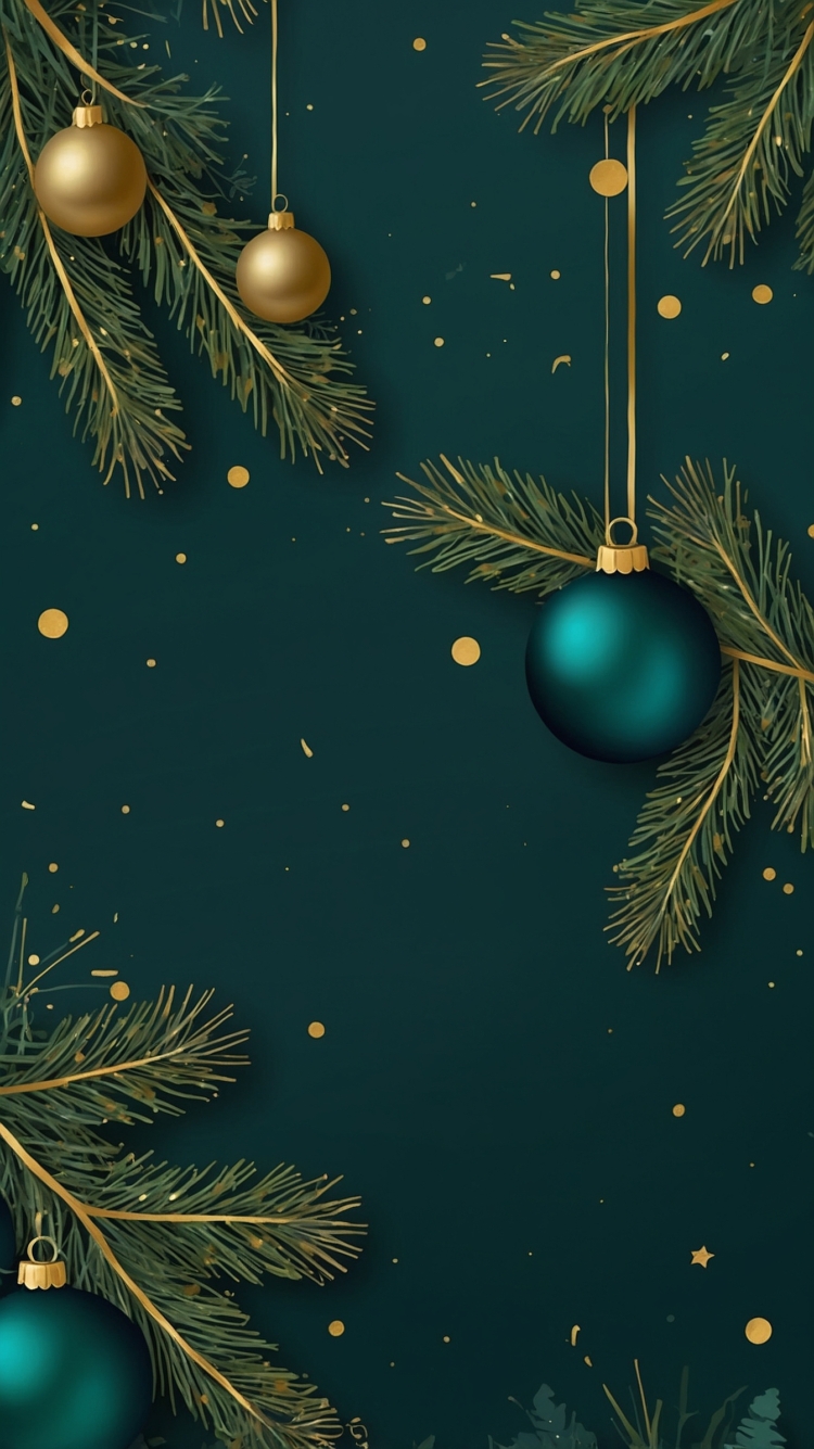 A Christmas-themed background surrounded by pine branches and golden ornaments