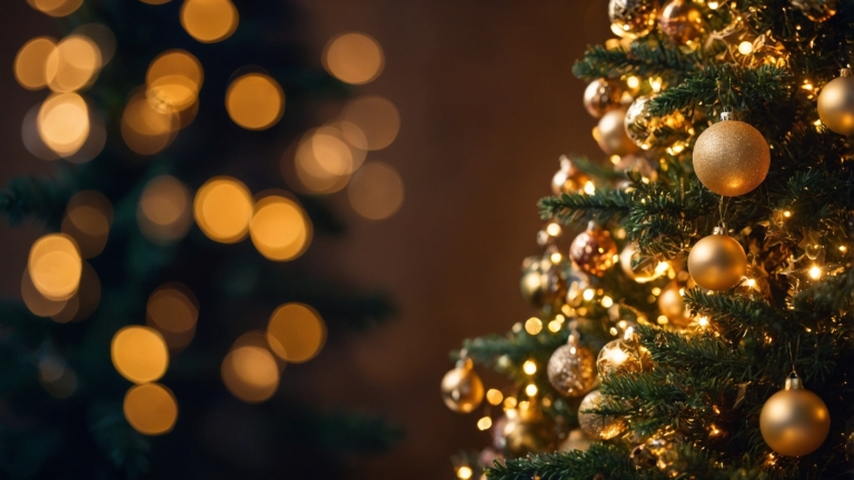 Close-Up of Festive Christmas Tree Decorations