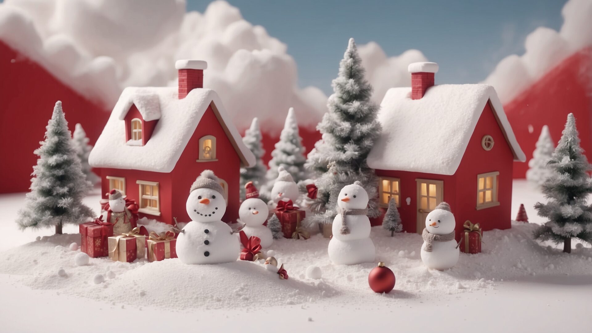 Christmas Advertisement with Red House and Holiday Cheer