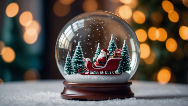 Christmas Snow Globe with Santa?s Sleigh and Trees