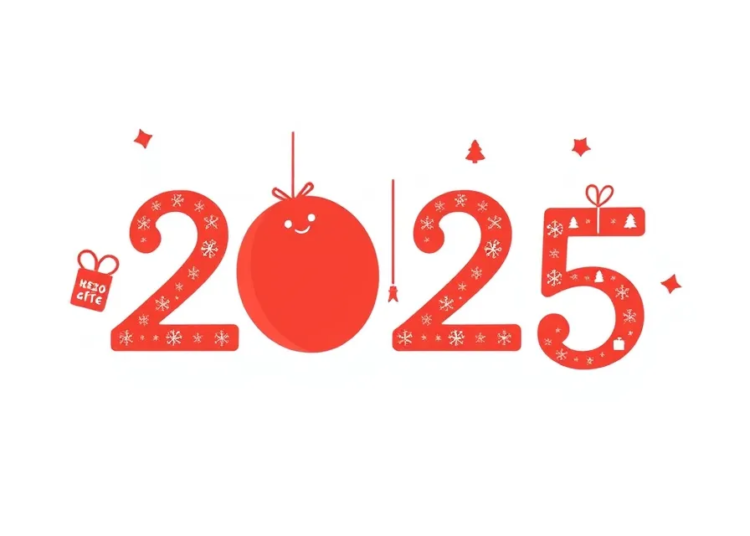 Geometric-style logo featuring the numbers "2025" in a red and white color scheme, with a minimalistic, cute cartoonish design on a solid background.