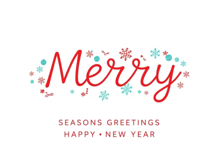 Christmas-themed greeting card with hand-drawn snowflakes and vibrant red lettering, isolated on a white background.