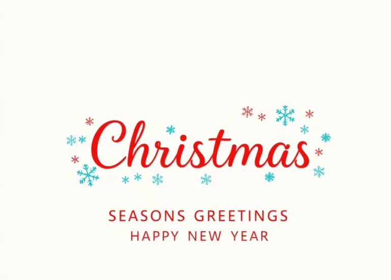 Adorable Holiday Greeting Card with Snowflakes and Red Lettering