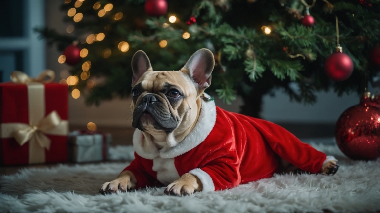 Festive Pet Portrait in Front of a Christmas Tree