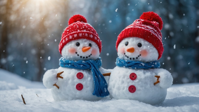Two Smiling Snowmen in Winter Wonderland