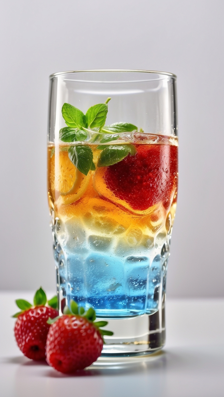 Colorful Summer Beverage in a Glass on Light Background