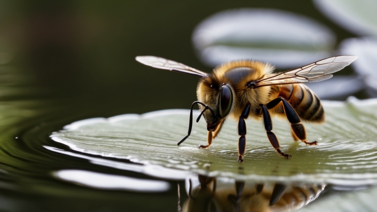 A Curious Bee on the Edge of a Lily Pad