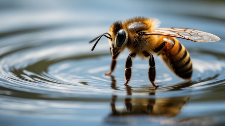 Honey Bee on Water Surface – Macro Nature AI Photo (Free AI Image)