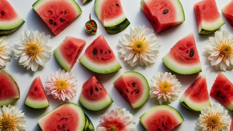 Summer Delight: Watermelon and Flowers Flat Lay