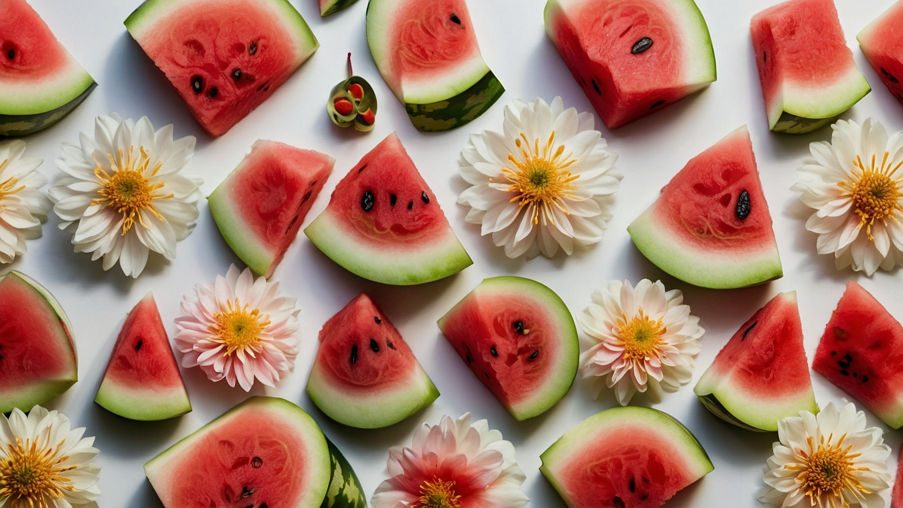 Summer Delight: Watermelon and Flowers Flat Lay