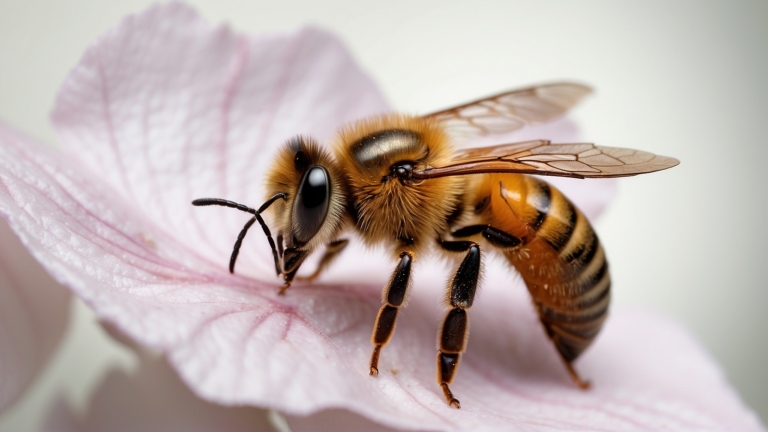 Macro Photography of a Honey Bee on a Flower Petal