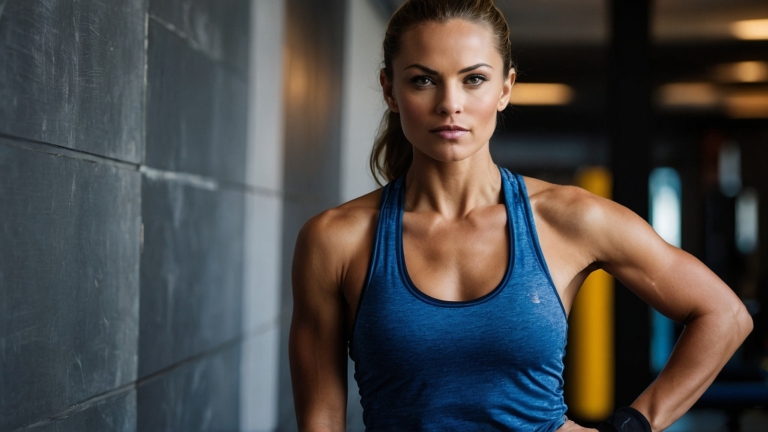 A Powerful Portrait of a Fitness Model in Blue Athletic Wear