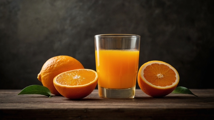 Hyper-Realistic Orange Juice and Oranges on Wooden Table