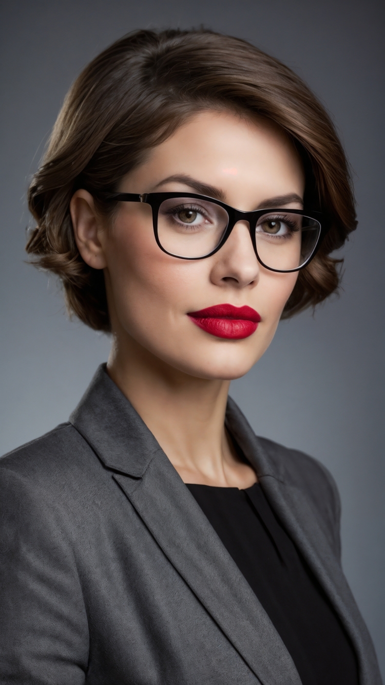 Corporate Elegance: Woman with Glasses and Red Lipstick