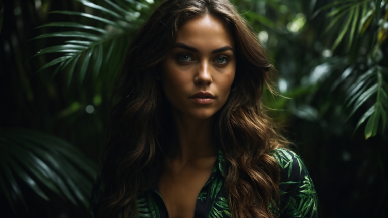 Stunning Portrait of a Woman Surrounded by Tropical Plants