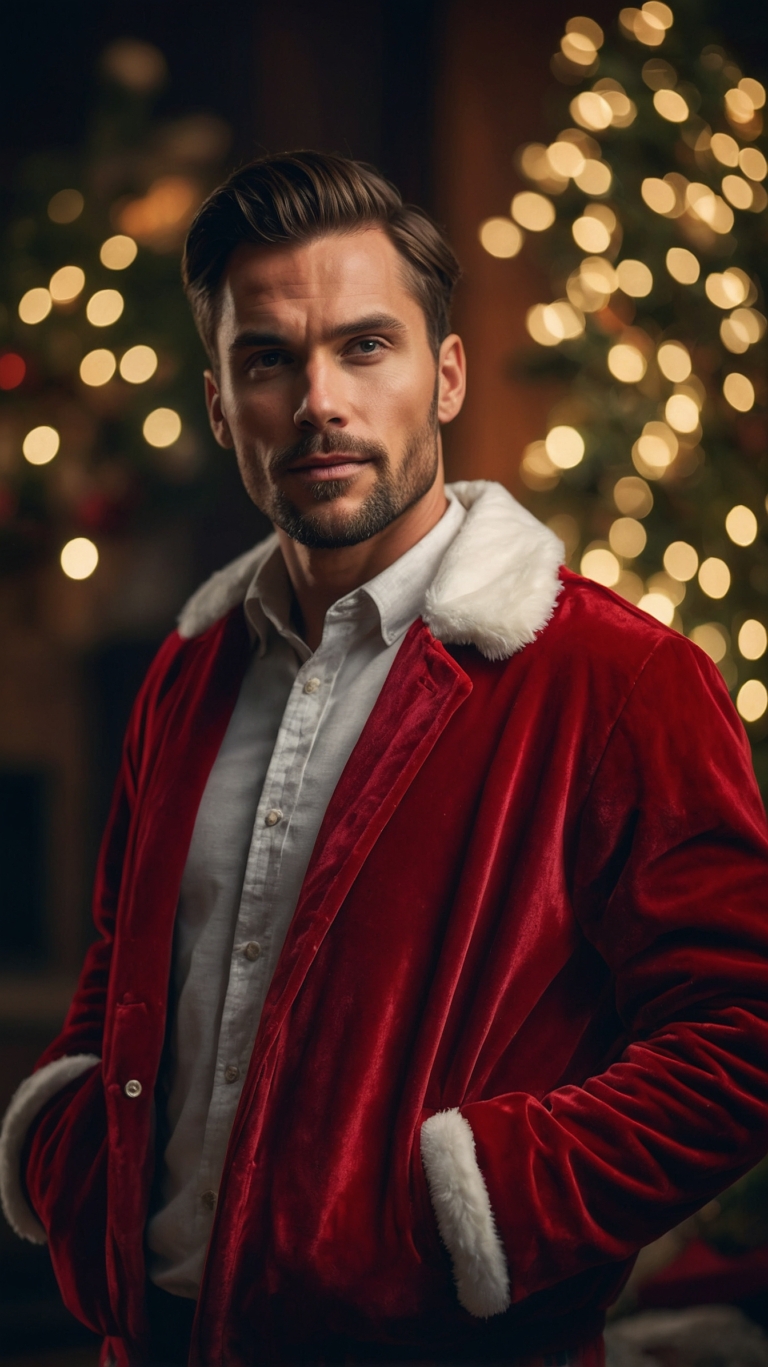 Strong and Stylish: Festive Portrait with Christmas Lights
