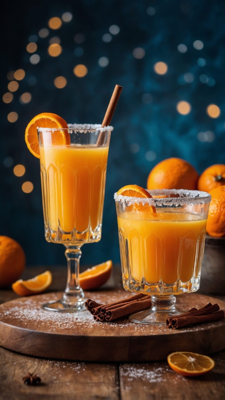 Festive Orange Juice with Cinnamon and Sugar Rims