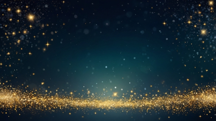 A dark blue background with golden, glittering stars and dust at the bottom, creating an elegant and festive atmosphere perfect for Christmas or New Year events, promotional materials, social media posts, or sophisticated designs.