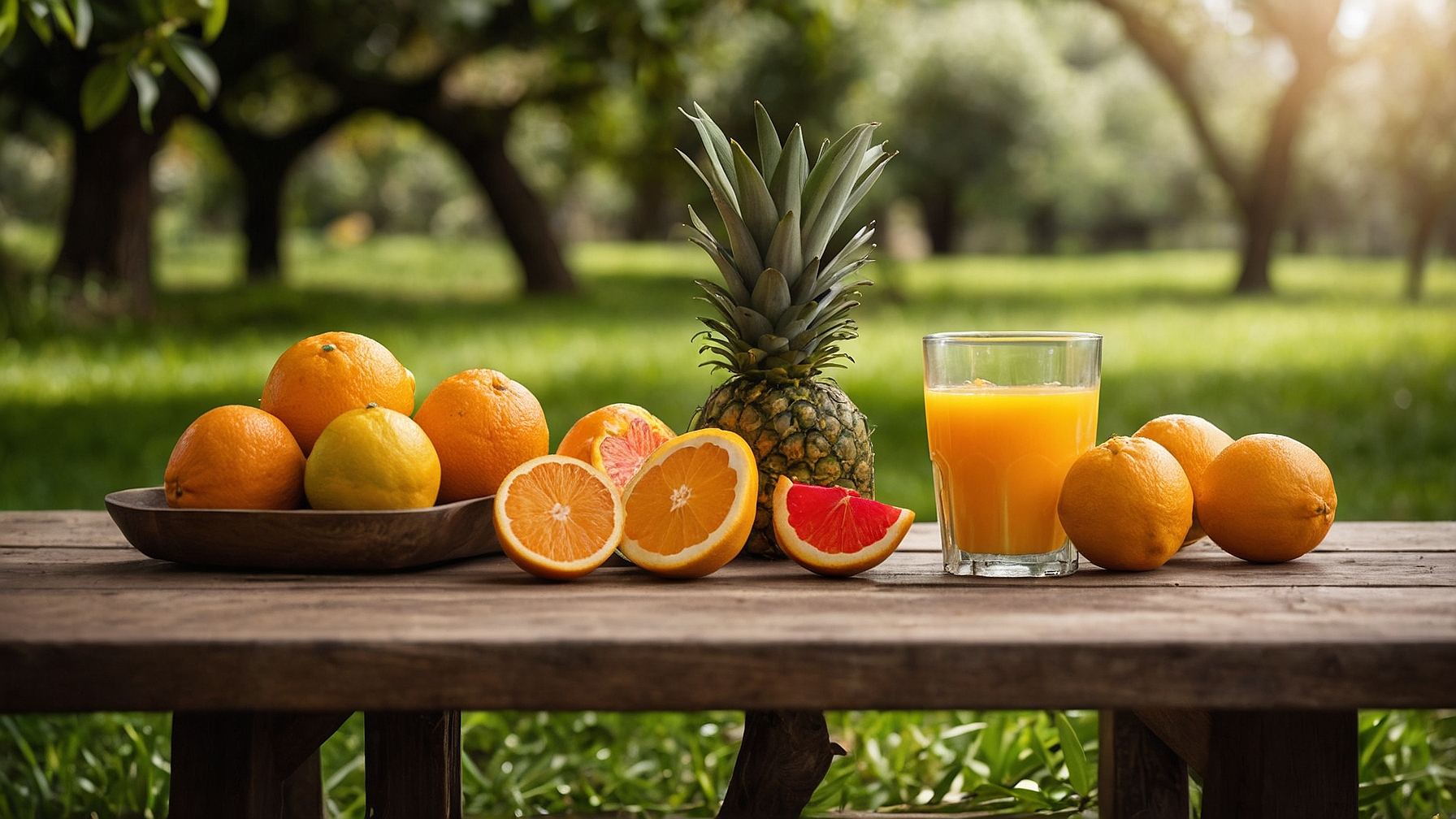 Natural Beauty: Oranges and Juice with a Scenic View