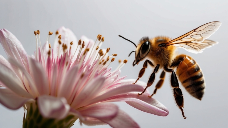 Honey Bee on Pink Flower in Sharp Focus