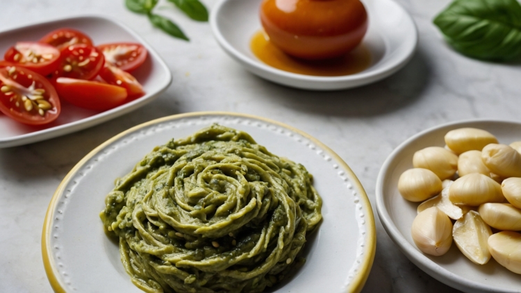 Artistic Food Photography: Green Sauce and Vegetables