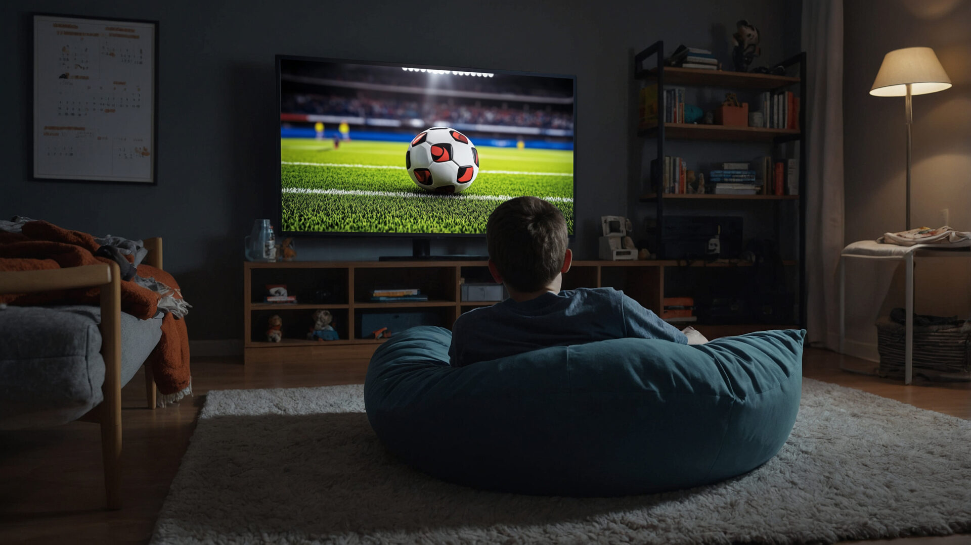 Relaxing Atmosphere with Boy Watching a Soccer Game