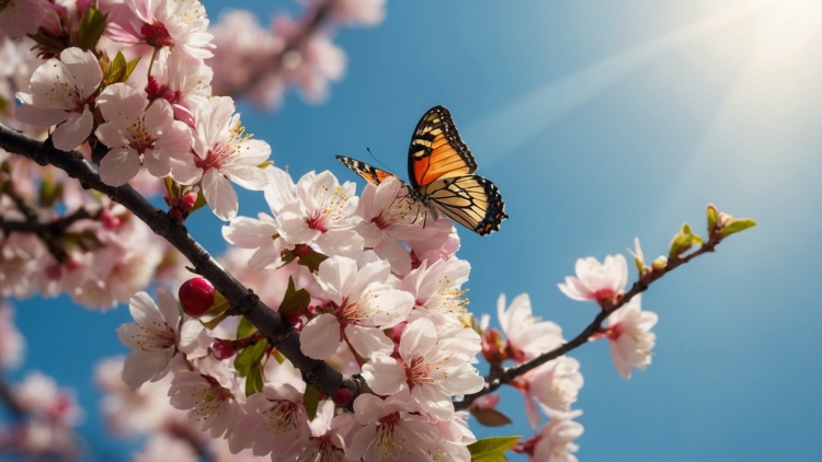 Serene Spring Scene with Butterfly and Blossoms