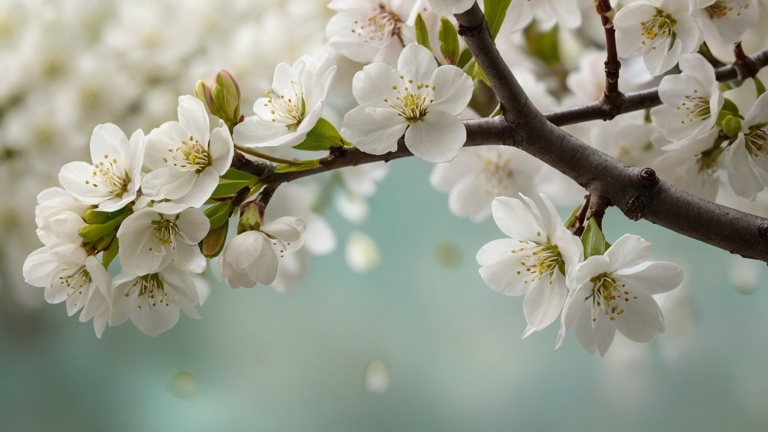 Close-Up of White Cherry Blossoms with Bokeh Background