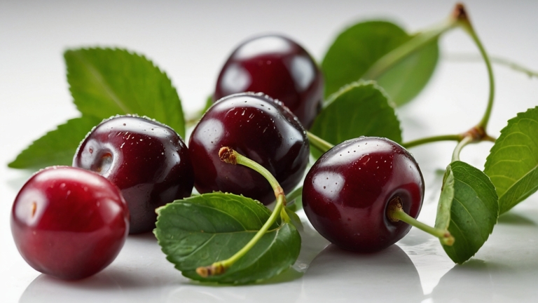 Dark Red Cherries with Green Leaves: A Simple Delight
