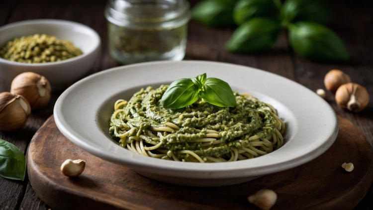 Elegant Food Photography: Spaghetti with Pesto and Basil