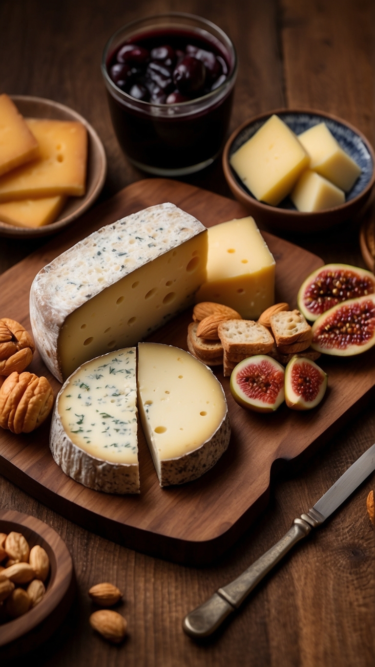 Gourmet Cheese Board with Figs and Nuts in Soft Lighting