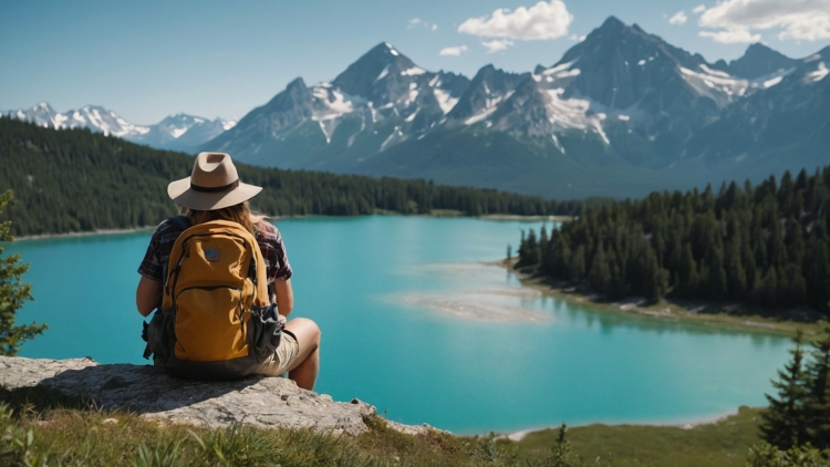 Peaceful Mountain View: Traveler by Turquoise Lake