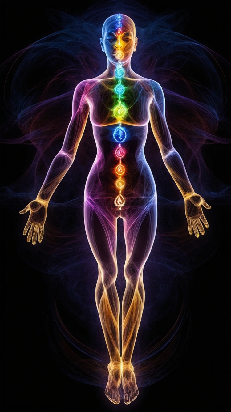 free ai energy flow and chakras illustrated on a woman