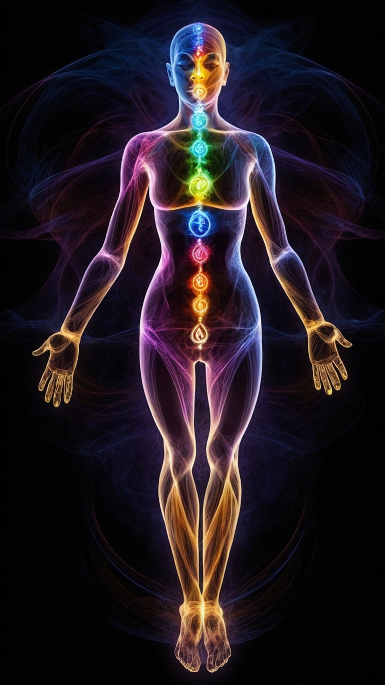 free ai energy flow and chakras illustrated on a woman
