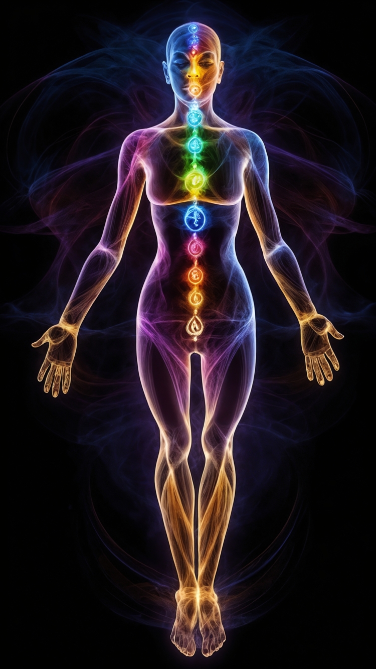 Energy Flow and Chakras Illustrated on a Woman