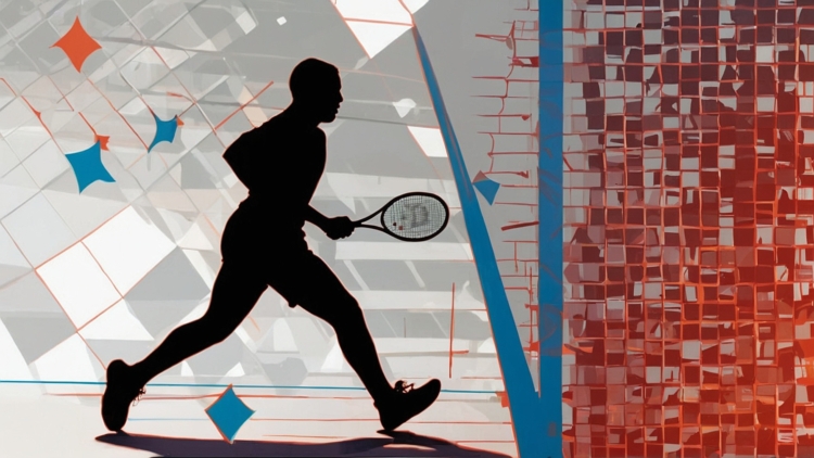 Geometric Sports Art: Silhouette of a Tennis Player