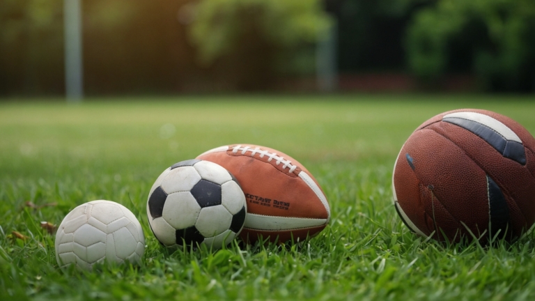 Sports Focus: Football, Soccer Ball, and American Football Close-Up