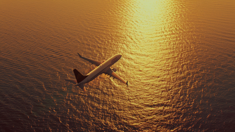 Passenger Plane Flying Over Golden Seas: A Cinematic View