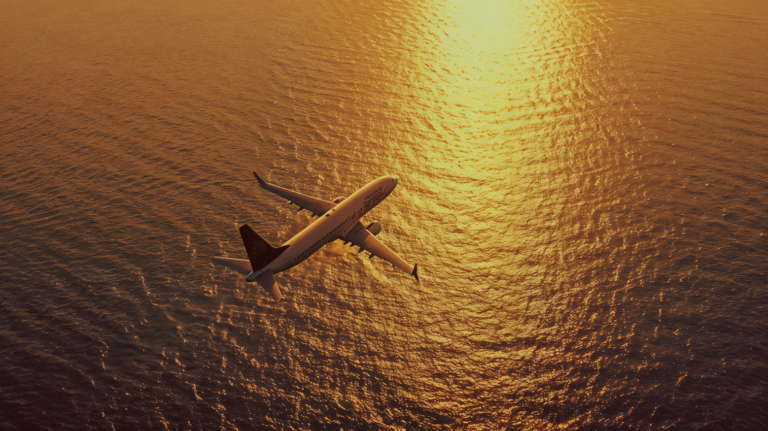 Passenger Plane Flying Over Golden Seas: A Cinematic View