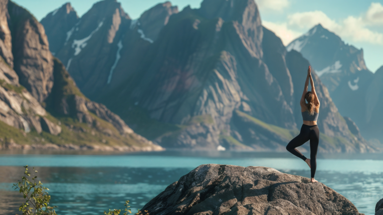 Yoga in the Wild: Graceful Pose Amidst Mountains and Sea