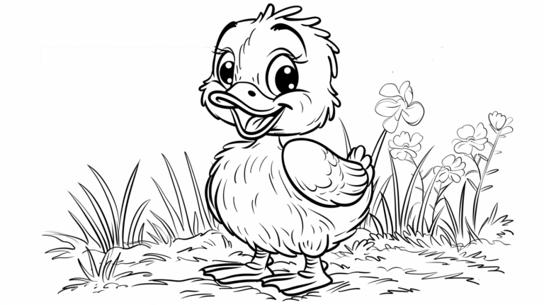 Smiling Duckling Coloring Page for Kids