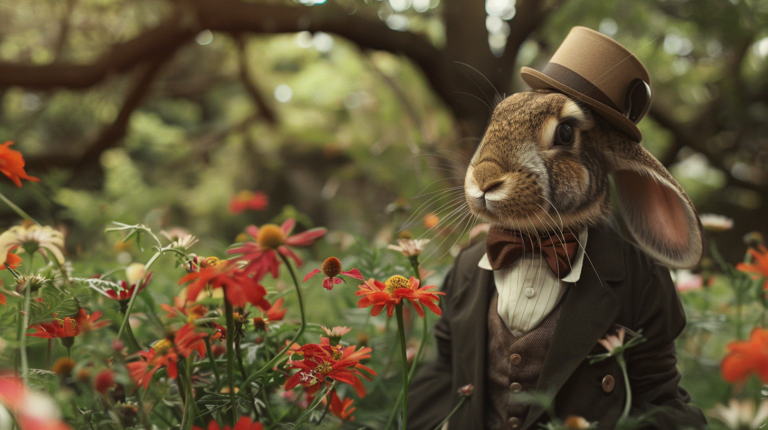 Elegant Rabbit in a Dreamy Garden