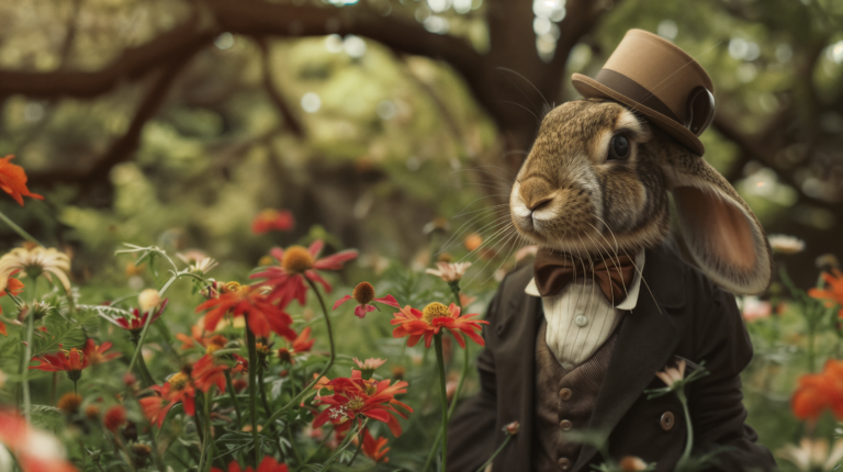 Elegant Rabbit in a Dreamy Garden